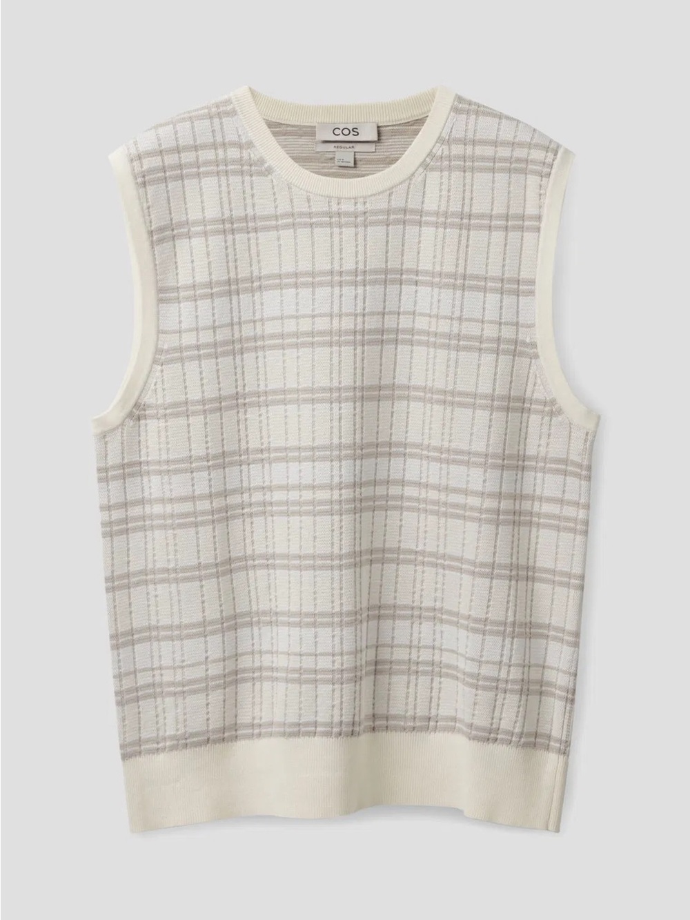 COS Cream and Light Gray Plaid Knit Sleeveless Vest